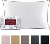Mellanni Silk Pillowcase Queen - 19 Momme 100% Pure Natural Mulberry Silk Pillow Case for Hair and Skin - Hidden Zipper Closure - Both Sides are Silk (Queen 20" X 30", Black, White Piping)