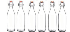 Seacoast Clear Glass Bottle with Swing Top Stopper, 33.75 Oz Round Pack of 4