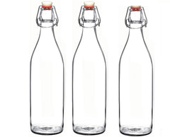 Seacoast Clear Glass Bottle with Swing Top Stopper, 33.75 Oz Round Pack of 4
