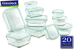 Glasslock Airtight Anti-Spill Proof Tempered Storage Containers 20pc set~Microwave & Oven Safe