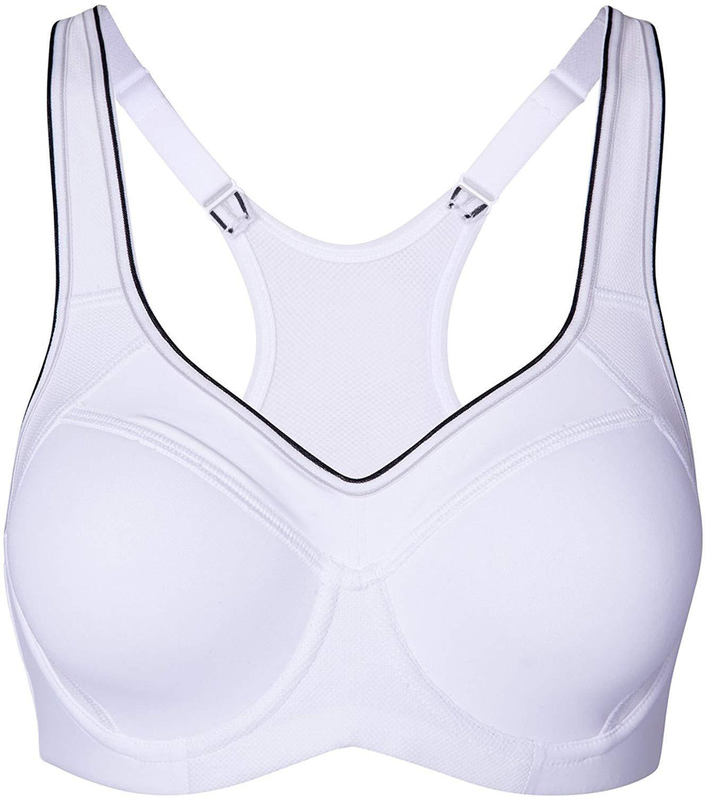  Womens Full Support High Impact Racerback Lightly Lined Underwire  Sports Bra White 38C