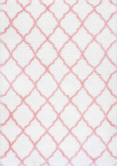 PAGISOFE Nelda Trellis Shag Rug, 4' x 6', Baby Pink