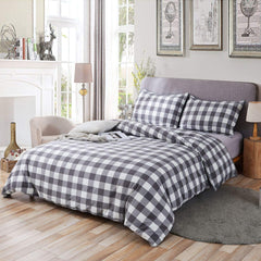 SORMAG 100% Washed Cotton Duvet Cover 3 Piece, Comforter Cover California King Size, Ultra Soft with Zipper Closure, Corner Ties, Simple Bedding Style, Gray White Plaid