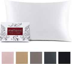 Mellanni Silk Pillowcase Queen - 19 Momme 100% Pure Natural Mulberry Silk Pillow Case for Hair and Skin - Hidden Zipper Closure - Both Sides are Silk (Queen 20" X 30", Black, White Piping)