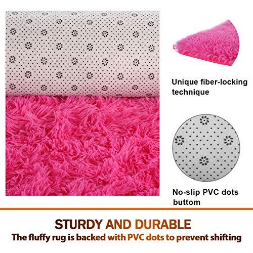 PAGISOFE Ultra Soft 4.5cm Velvet Bedroom Rugs Kids Room Carpet Modern Shaggy Area Rugs Home Decor 2.6' X 5.3', Hot-Pink