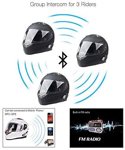 FreedConn Bluetooth Motorcycle Helmets Speakers Integrated Modular Flip up Dual Visors Full Face Built-in Bluetooth Mp3 Intercom headset Communication Range 500M (Red, Medium)