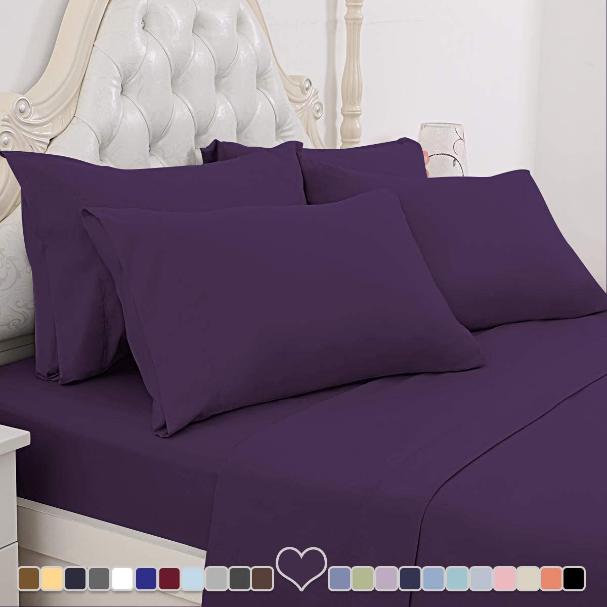 BYSURE Hotel Luxury Bed Sheets Set 4 Piece(Twin, Black) - Super Soft 1800 Thread Count 100% Microfiber Sheets with Deep Pockets, Wrinkle & Fade Resistant
