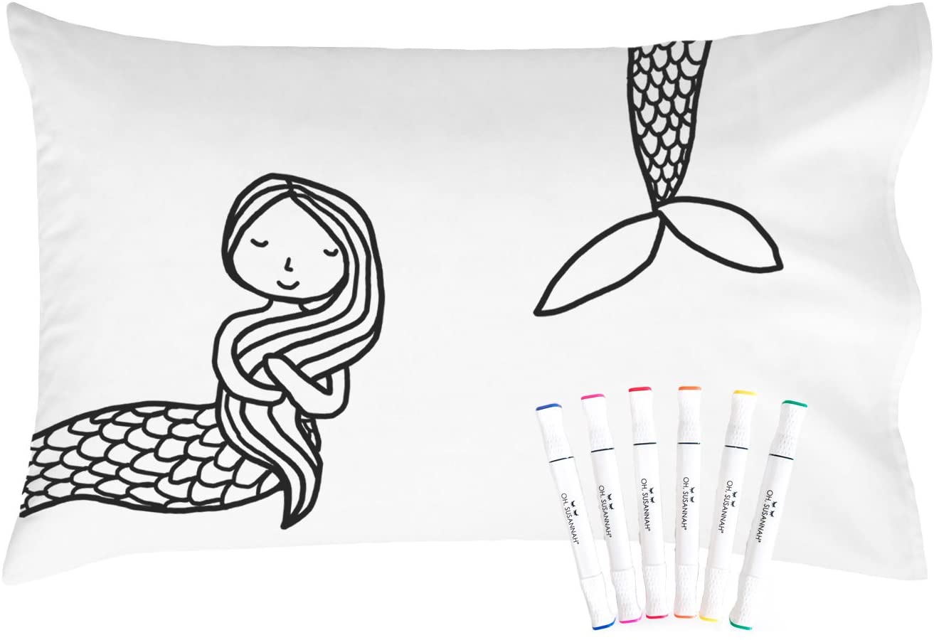 Oh, Susannah Donut Coloring Pillowcase Kit (1 Pillow Cover 20 by 30 Inches) with Permanent Fabric Markers Included Kindergarten Color Your Own Pillow Cover Doodle Pillowcase