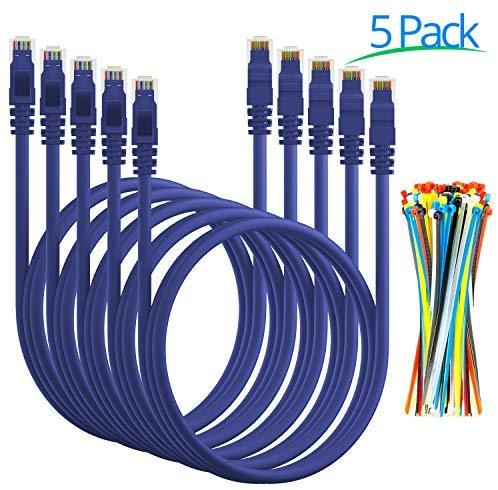 Maximm Ethernet Cable Cat6 Snagless - 6 Feet - Multi-Color - [5 Pack] - Pure Copper - UL Listed - Cable Ties Included