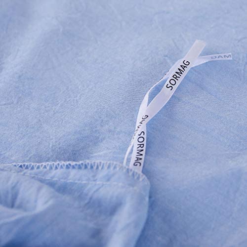 SORMAG 100% Washed Cotton Duvet Cover 3 Piece, Comforter Cover California King Size, Ultra Soft with Zipper Closure, Corner Ties, Simple Bedding Style, Gray White Plaid