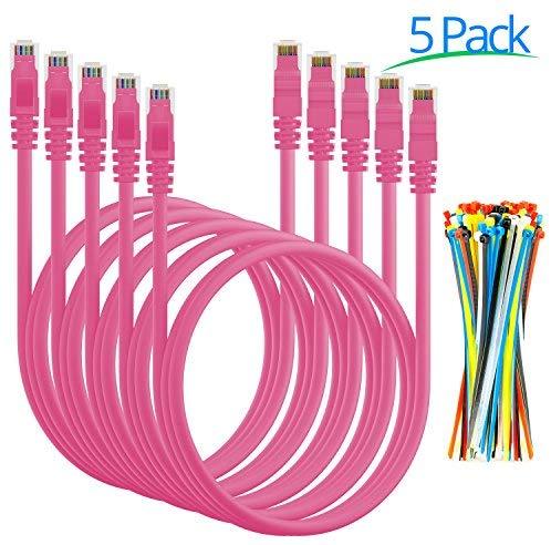 Maximm Ethernet Cable Cat6 Snagless - 6 Feet - Multi-Color - [5 Pack] - Pure Copper - UL Listed - Cable Ties Included