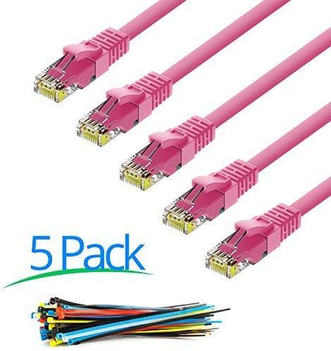 Maximm Ethernet Cable Cat6 Snagless - 6 Feet - Multi-Color - [5 Pack] - Pure Copper - UL Listed - Cable Ties Included
