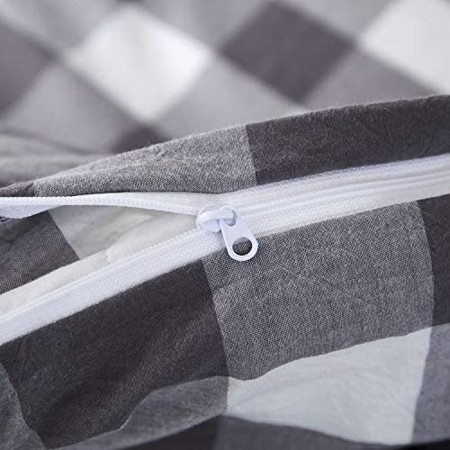 SORMAG 100% Washed Cotton Duvet Cover 3 Piece, Comforter Cover California King Size, Ultra Soft with Zipper Closure, Corner Ties, Simple Bedding Style, Gray White Plaid