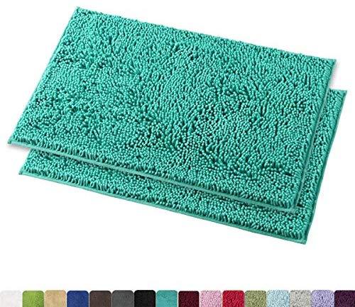 Office Marshal 16x24 Inches Non-Slip Bathroom Rug Shag Shower Mat Machine-Washable Bath Mats with Water Absorbent Soft Microfibers, 2 Pack, Black