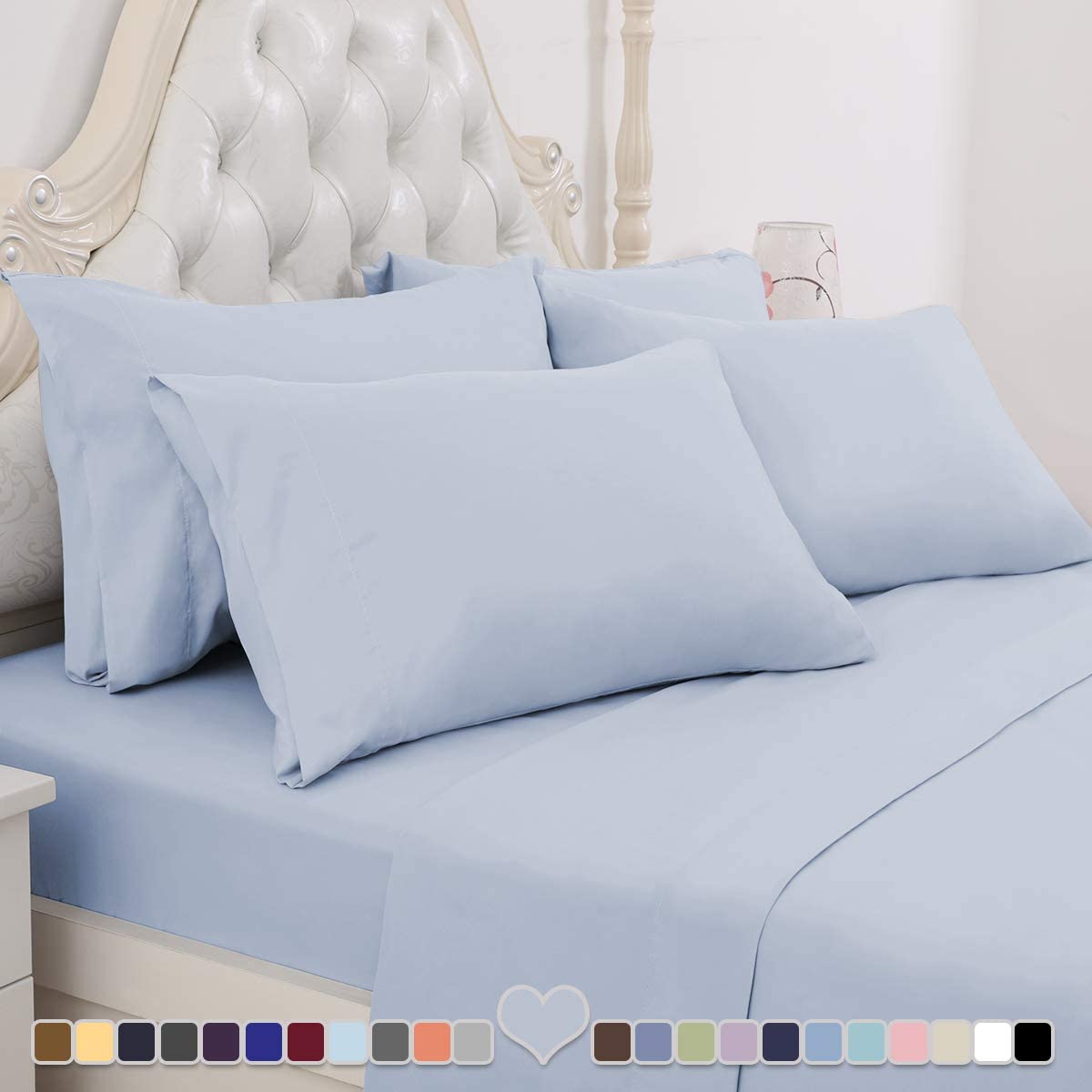 BYSURE Hotel Luxury Bed Sheets Set 4 Piece(Twin, Black) - Super Soft 1800 Thread Count 100% Microfiber Sheets with Deep Pockets, Wrinkle & Fade Resistant