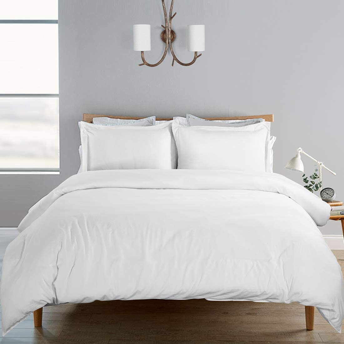 SORMAG 100% Washed Cotton Duvet Cover 3 Piece, Comforter Cover California King Size, Ultra Soft with Zipper Closure, Corner Ties, Simple Bedding Style, Gray White Plaid