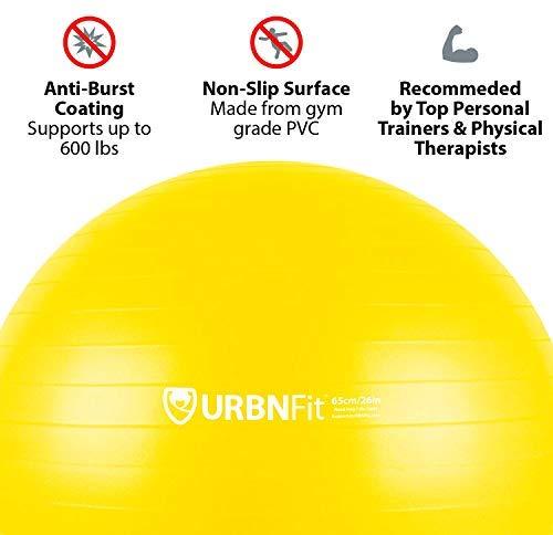 URBNFit Exercise Ball (Multiple Sizes) for Fitness, Stability, Balance and  Yoga Ball. Workout Guide and Quick Pump Included. Anti Burst Design Orange  65 CM 