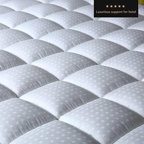 Balichun Pillowtop Full Mattress Pad Cover 300TC 100% Cotton Down Alternative Filled Mattress Topper with 8-21-Inch Deep Pocket (White, Full)