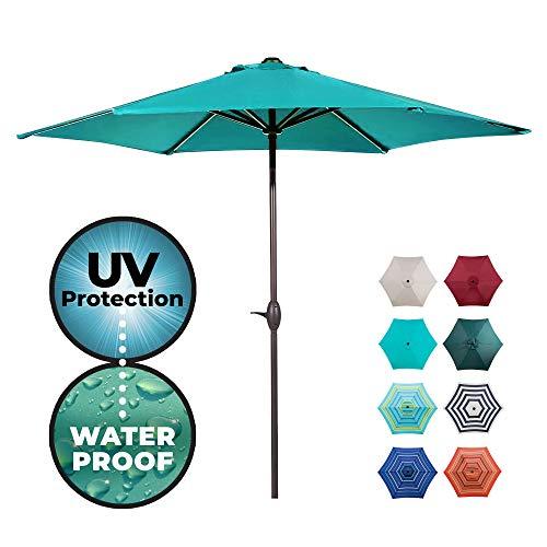 Abba Patio Outdoor 9-Feet Table Umbrella with Push Button Tilt and Crank Lift, Turquoise Striped