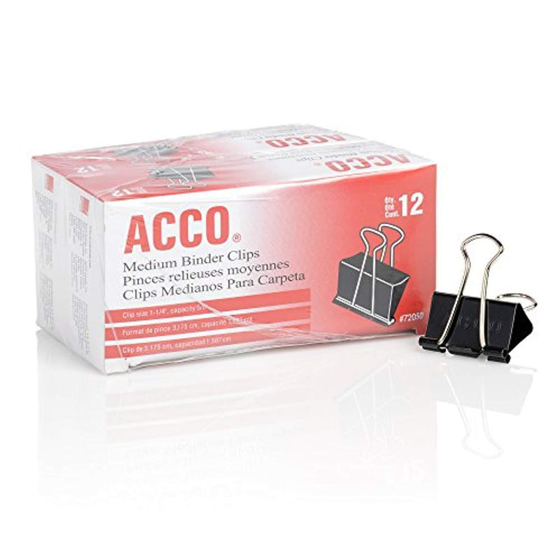 ACCO Binder Clips, Medium, 2 Boxes, 12/Box (A7072050), Black
