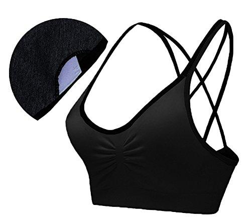 AKAMC Women's Removable Padded Sports Bras Medium Support Workout Yoga Bra 3 Pack