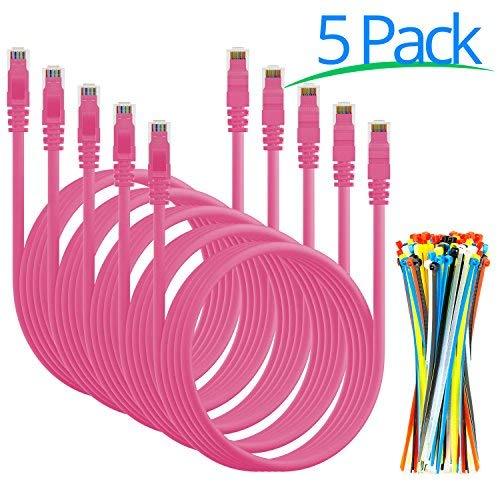 Maximm Ethernet Cable Cat6 Snagless - 6 Feet - Multi-Color - [5 Pack] - Pure Copper - UL Listed - Cable Ties Included