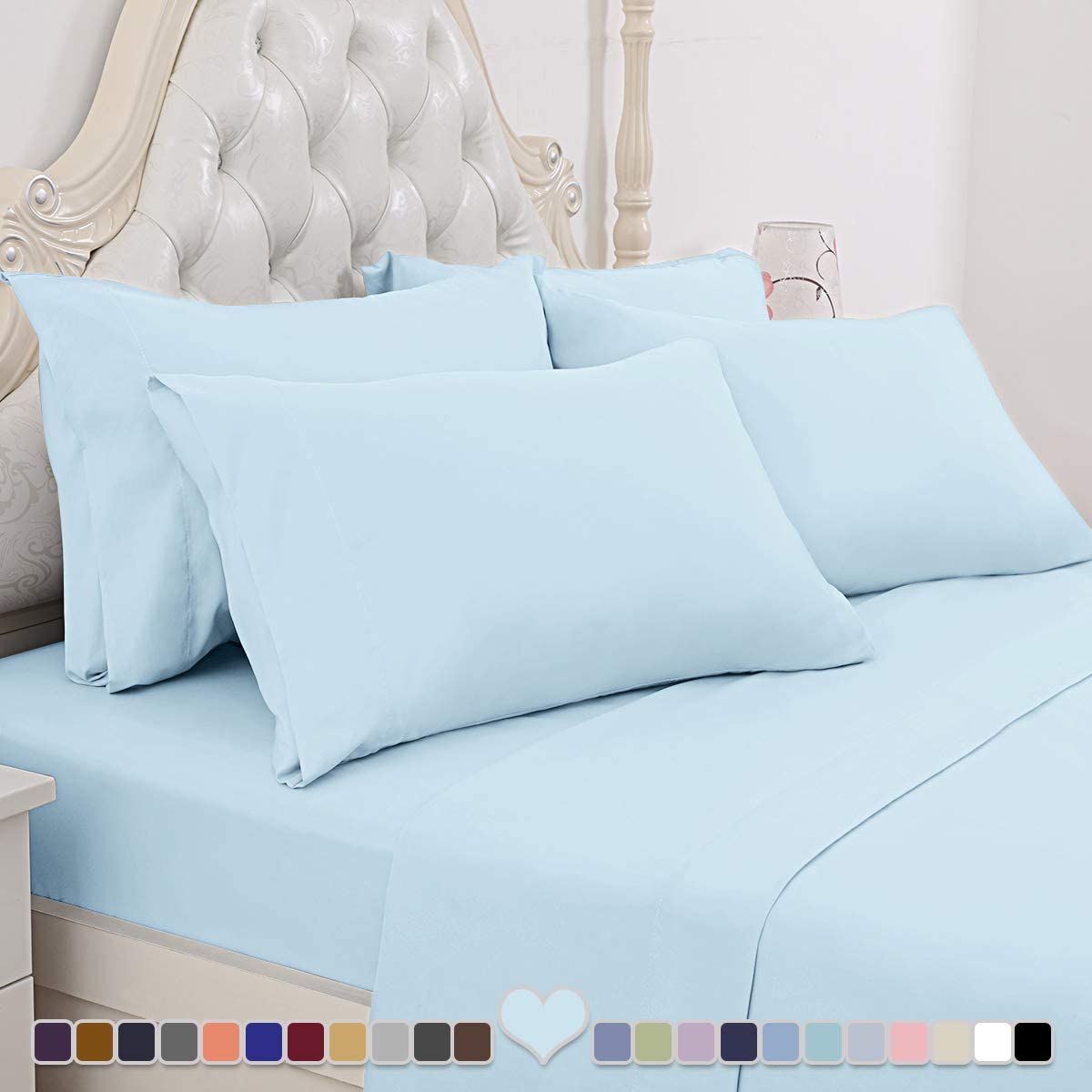 BYSURE Hotel Luxury Bed Sheets Set 4 Piece(Twin, Black) - Super Soft 1800 Thread Count 100% Microfiber Sheets with Deep Pockets, Wrinkle & Fade Resistant