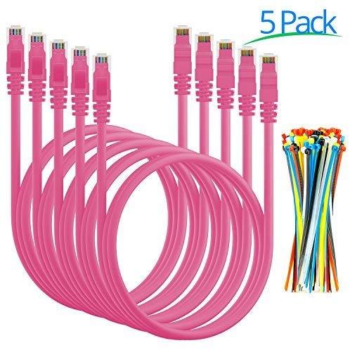 Maximm Ethernet Cable Cat6 Snagless - 6 Feet - Multi-Color - [5 Pack] - Pure Copper - UL Listed - Cable Ties Included