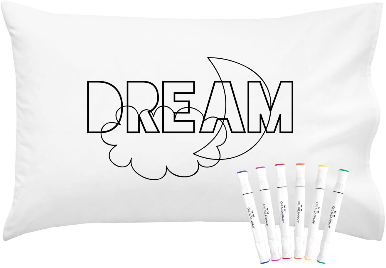 Oh, Susannah Donut Coloring Pillowcase Kit (1 Pillow Cover 20 by 30 Inches) with Permanent Fabric Markers Included Kindergarten Color Your Own Pillow Cover Doodle Pillowcase