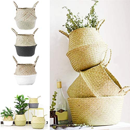 Glass - Blunt Enjoyee Natural Seagrass Woven Storage Pot Tote Belly Basket for Storage, Laundry, Picnic, Plant Pot Cover, and Beach Bag