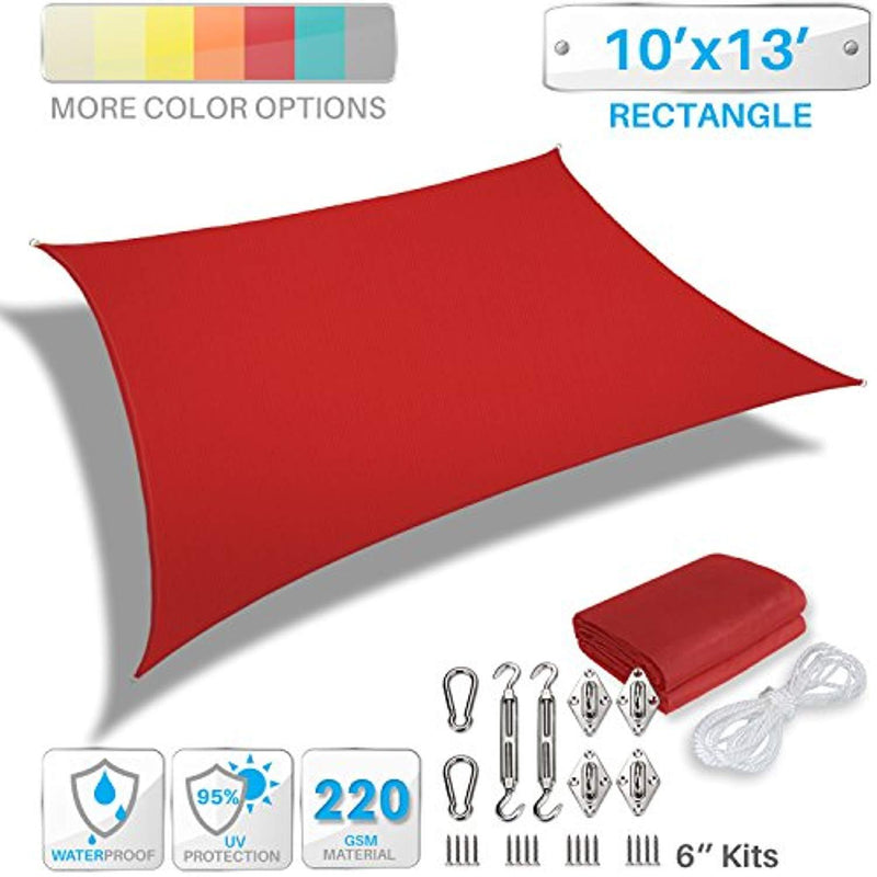 PATIO Paradise 10' x 13' Waterproof Sun Shade Sail Stainless Steel Hardware-Red Rectangle UV Block Durable Awning Canopy Outdoor Garden Backyard