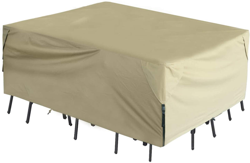 FLYMEI 600D PVC Tough Canvas 100% Waterproof Square/Round Patio Table & Chair Set Cover (60"(L) x60(W) x30(H), Beige)
