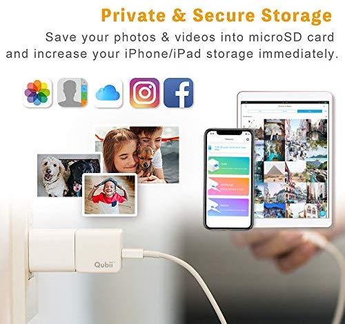 Flash Drive for iPhone, Qubii Pro Auto Backup Photos & Videos, Photo Stick for iPhone, Photo Storage Device for iPhone & iPad【microSD Card Not Included】- Space Gray