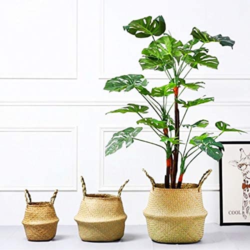 Glass - Blunt Enjoyee Natural Seagrass Woven Storage Pot Tote Belly Basket for Storage, Laundry, Picnic, Plant Pot Cover, and Beach Bag