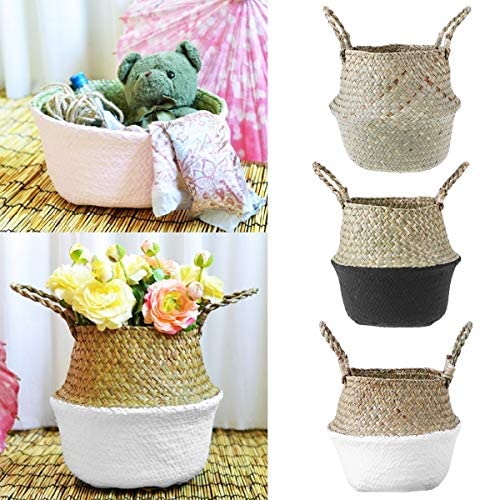 Glass - Blunt Enjoyee Natural Seagrass Woven Storage Pot Tote Belly Basket for Storage, Laundry, Picnic, Plant Pot Cover, and Beach Bag