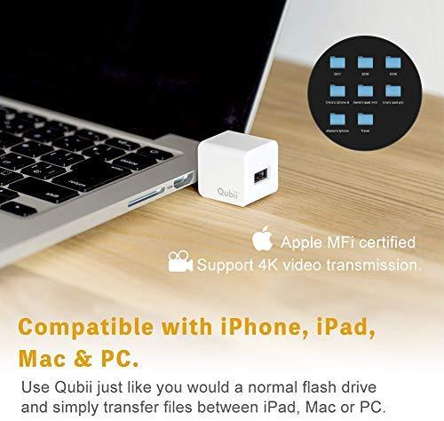 Flash Drive for iPhone, Qubii Pro Auto Backup Photos & Videos, Photo Stick for iPhone, Photo Storage Device for iPhone & iPad【microSD Card Not Included】- Space Gray