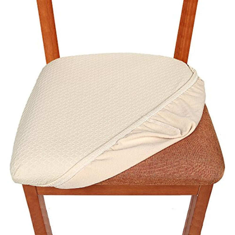 Smiry Stretch Spandex Jacquard Dining Room Chair Seat Covers, Removable Washable Anti-Dust Dinning Upholstered Chair Seat Cushion Slipcovers - Set of 4, Beige