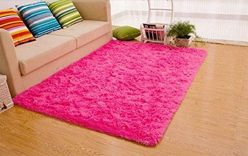 Super Soft Indoor Modern Shag Area Silky Smooth Rugs Living Room Carpet Bedroom Rug for Children PAGISOFE Play Solid Home Decorator Floor Rug and Carpet 4- Feet by 5- Feet (Hot Pink)