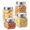 Oggi 4 Piece Square Glass Canister Set with Stainless Steel Screw-on Lids, Clear