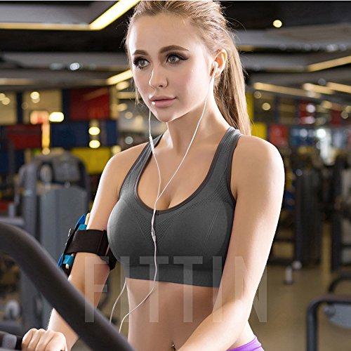 FITTIN Racerback Sports Bras - Padded Seamless Med Impact Support for Yoga Gym Workout Fitness