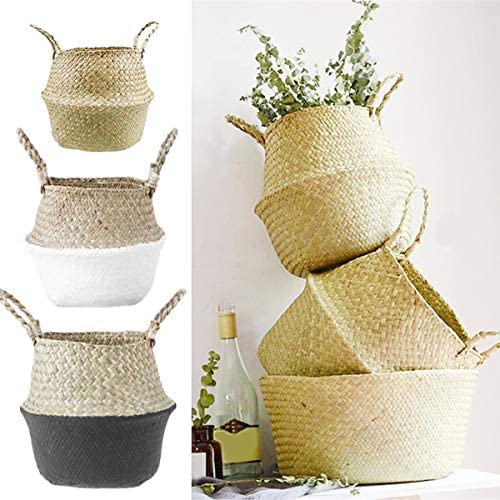 Glass - Blunt Enjoyee Natural Seagrass Woven Storage Pot Tote Belly Basket for Storage, Laundry, Picnic, Plant Pot Cover, and Beach Bag