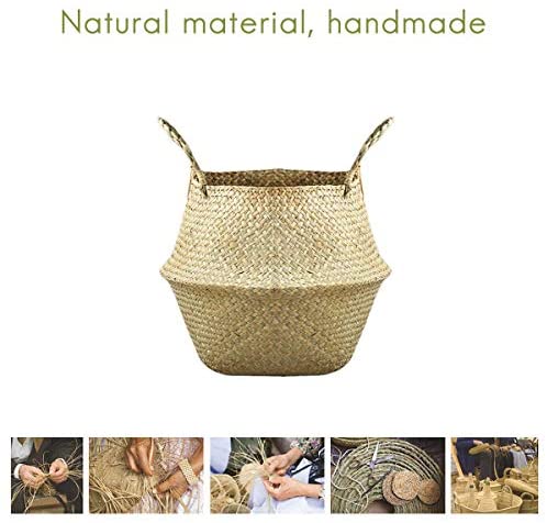 Glass - Blunt Enjoyee Natural Seagrass Woven Storage Pot Tote Belly Basket for Storage, Laundry, Picnic, Plant Pot Cover, and Beach Bag