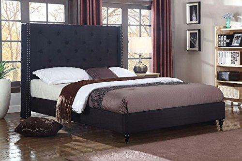 Life Home Premiere Classics Cloth Black Linen 51" Tall Headboard Platform Bed with Slats Queen - Complete Bed 5 Year Warranty Included