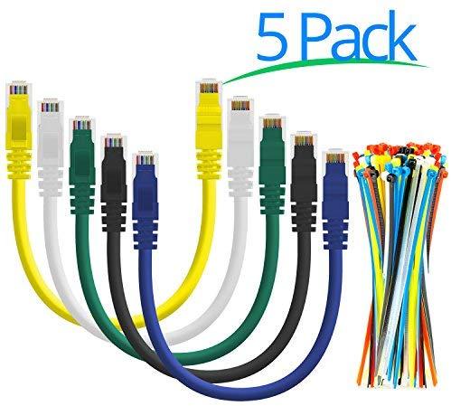 Maximm Ethernet Cable Cat6 Snagless - 6 Feet - Multi-Color - [5 Pack] - Pure Copper - UL Listed - Cable Ties Included