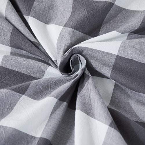 SORMAG 100% Washed Cotton Duvet Cover 3 Piece, Comforter Cover California King Size, Ultra Soft with Zipper Closure, Corner Ties, Simple Bedding Style, Gray White Plaid