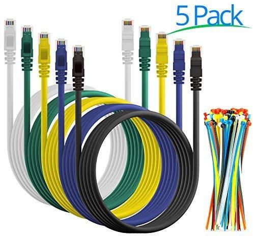 Maximm Ethernet Cable Cat6 Snagless - 6 Feet - Multi-Color - [5 Pack] - Pure Copper - UL Listed - Cable Ties Included