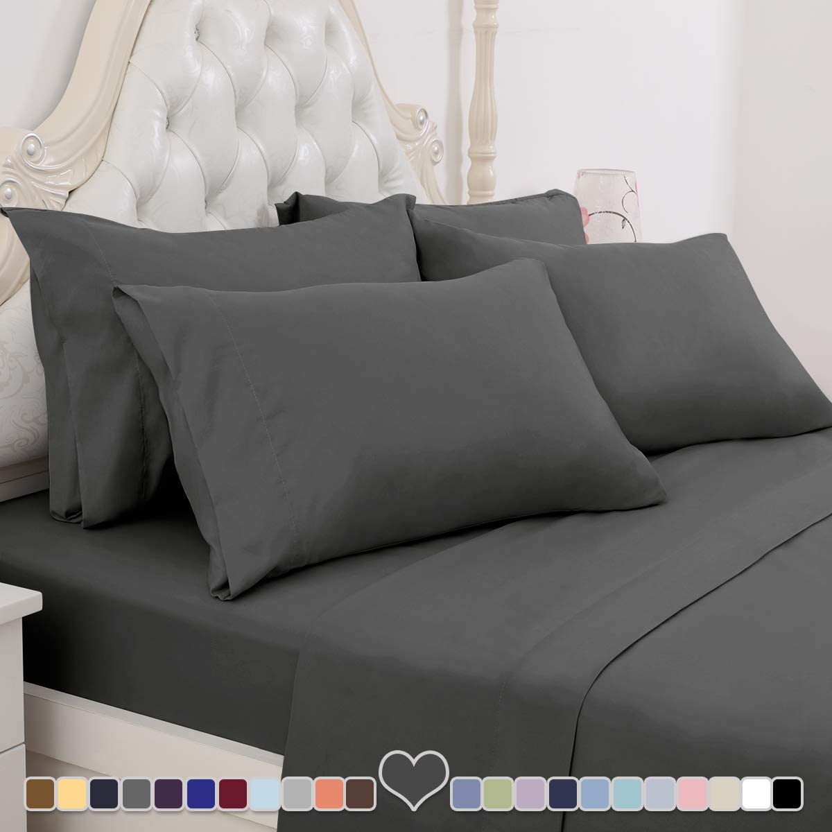 BYSURE Hotel Luxury Bed Sheets Set 4 Piece(Twin, Black) - Super Soft 1800 Thread Count 100% Microfiber Sheets with Deep Pockets, Wrinkle & Fade Resistant