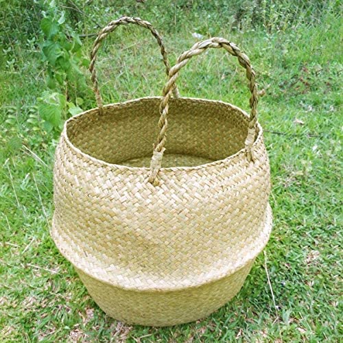 Glass - Blunt Enjoyee Natural Seagrass Woven Storage Pot Tote Belly Basket for Storage, Laundry, Picnic, Plant Pot Cover, and Beach Bag