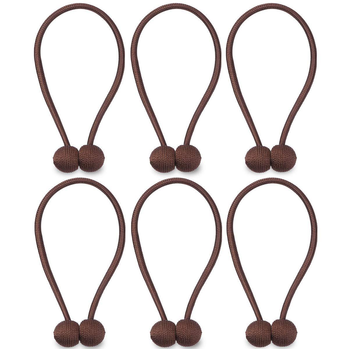 NZQXJXZ Curtain Tiebacks Magnetic, Drape Holders Holdbacks Decorative Weave Rope Clips Window Sheer Blackout Panels Home Office, Chocolate (Pack of 6)