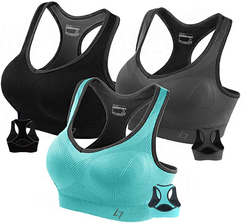 FITTIN Racerback Sports Bras - Padded Seamless Med Impact Support for Yoga Gym Workout Fitness